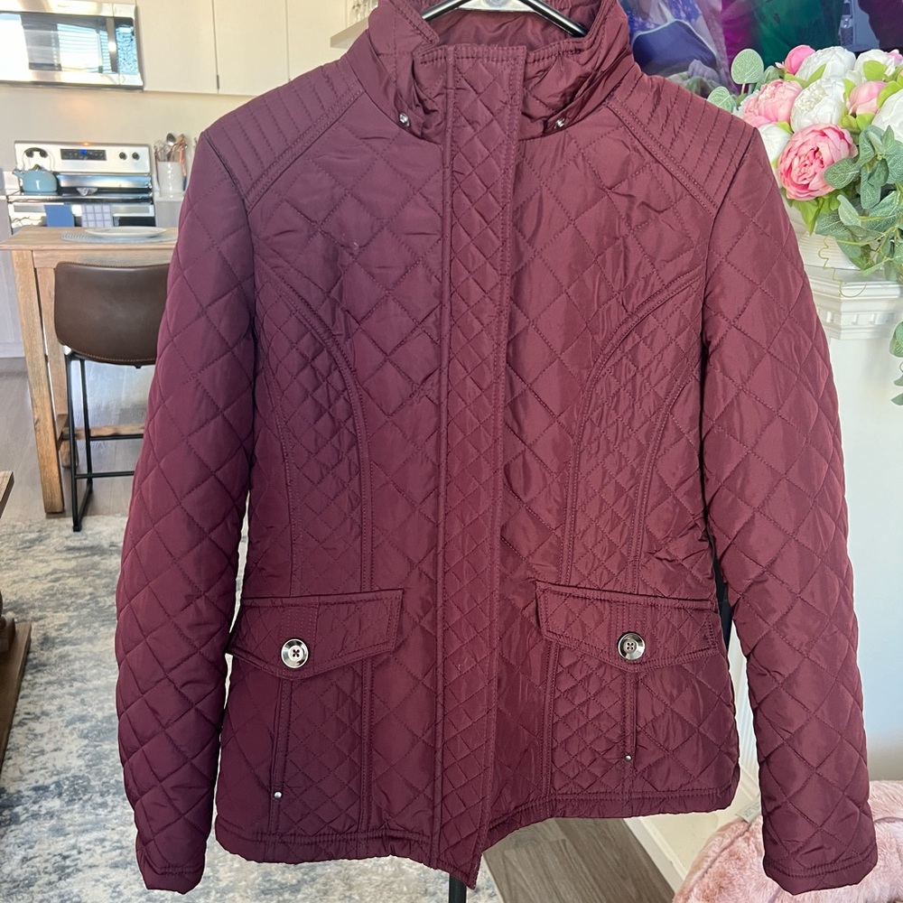 Quilted Winter Coat Maroon - Size S